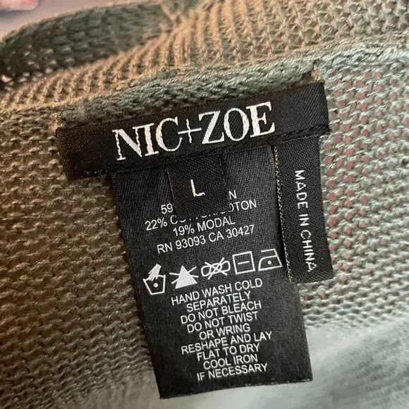 Women's Large Nic & Zoe Olive Green Linen Blend Open Knit Cardigan - Picture 7 of 8